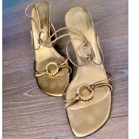 STUART WEITZMAN $299 Women Gold Leather Ice Rink Open Toe‎ Sandals 7.5 - Picture 2 of 6